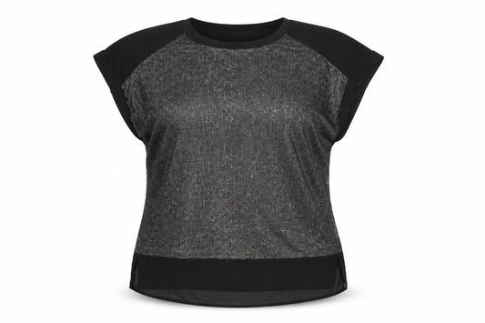 Front view of Roman Women's Black Short Sleeve Top