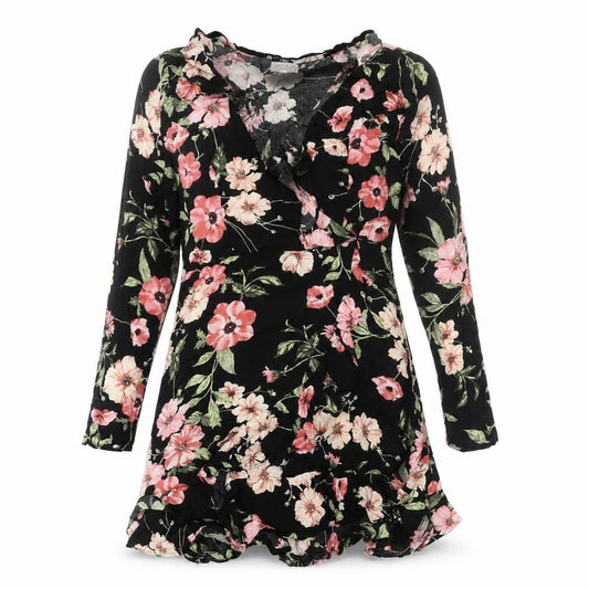 Apricot Women's Black Floral Wrap Dress - Size 12