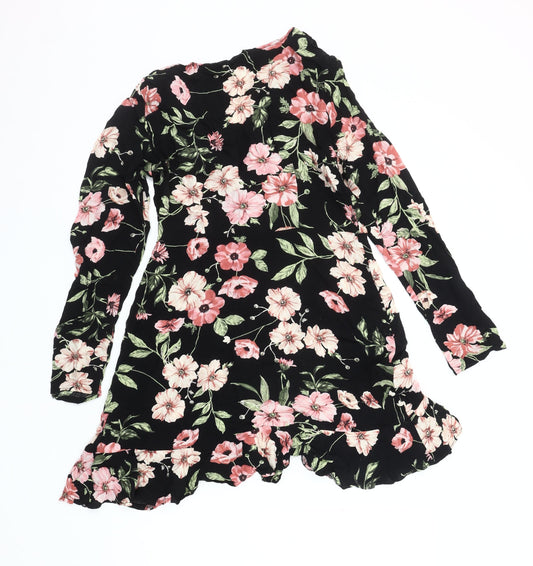 Apricot Women's Black Floral Wrap Dress - Size 12