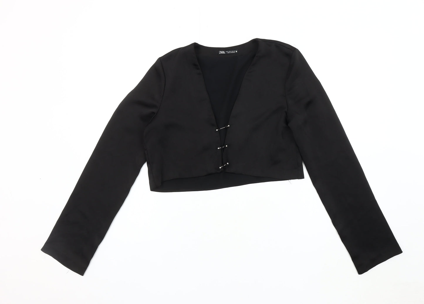 Womens UK Size 10 Zara Black Cropped Blouse