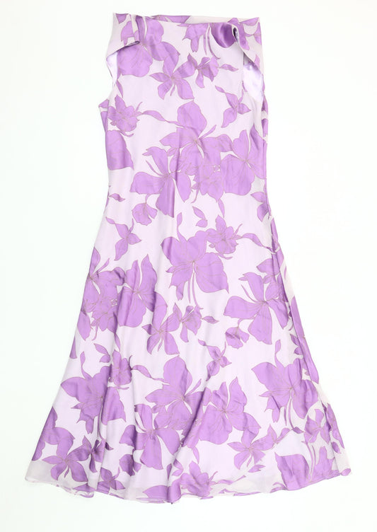 Jacques Vert Women's Purple Floral Sleeveless Dress Size 10