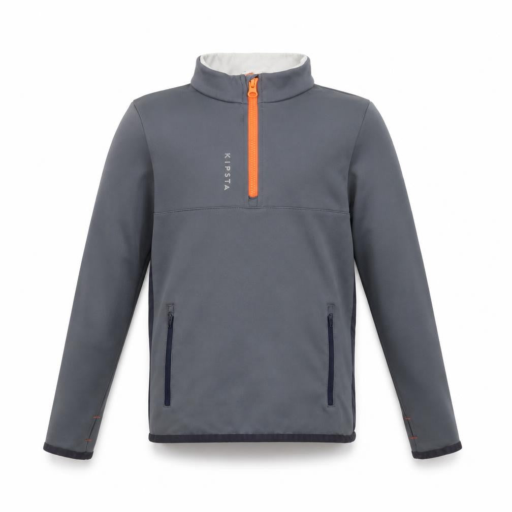 Front view of Decathlon boys’ grey 1/2 zip sweatshirt, 10-11 years