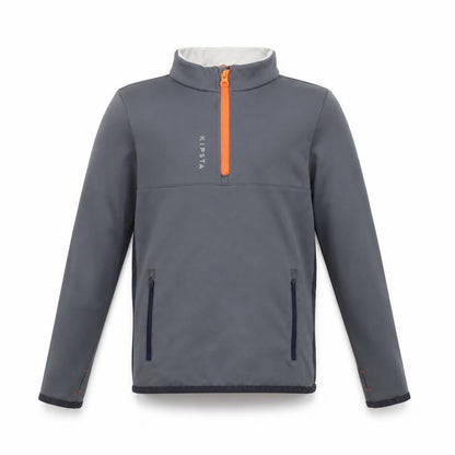 Front view of Decathlon boys’ grey 1/2 zip sweatshirt, 10-11 years