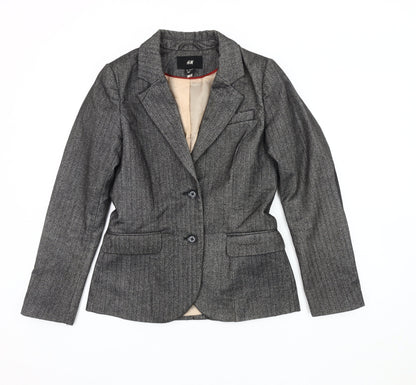 H&M Women Grey Blazer, Size 6, Business Herringbone