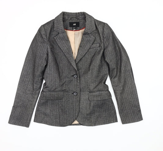 H&M Women Grey Blazer, Size 6, Business Herringbone