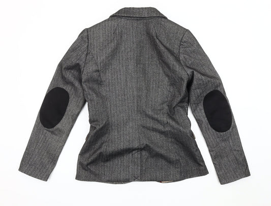 H&M Women Grey Blazer, Size 6, Business Herringbone