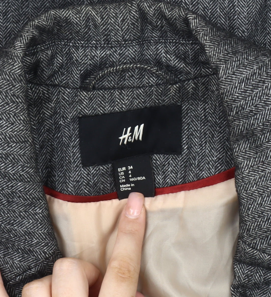 H&M Women Grey Blazer, Size 6, Business Herringbone