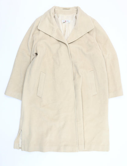 Classic Women's Beige Wool Overcoat Size 14