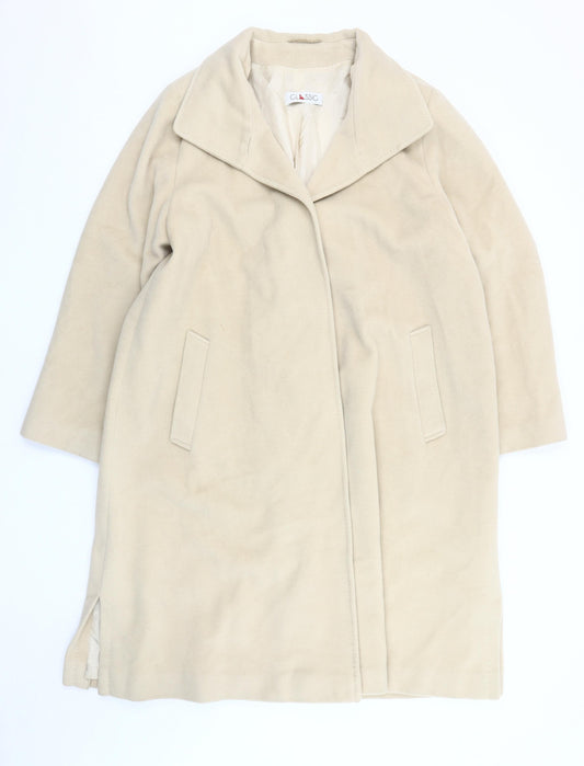 Classic Women's Beige Wool Overcoat Size 14