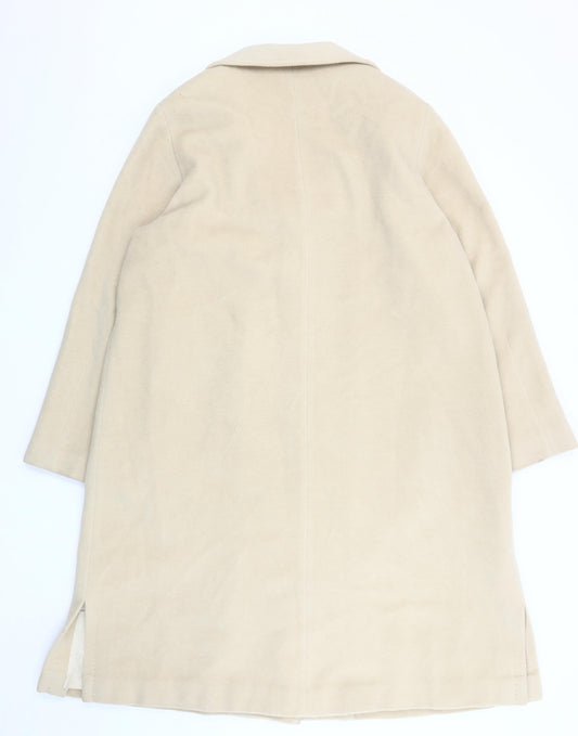 Classic Women's Beige Wool Overcoat Size 14