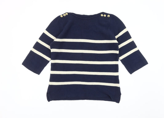 Artigiano Women's Blue Striped 3/4 Sleeve Jumper
