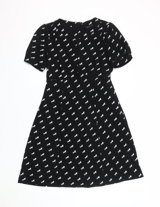 Marks and Spencer Black Animal Print Dress, Size 8, Round Neck
