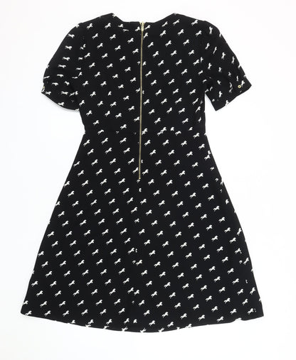 Marks and Spencer Black Animal Print Dress, Size 8, Round Neck