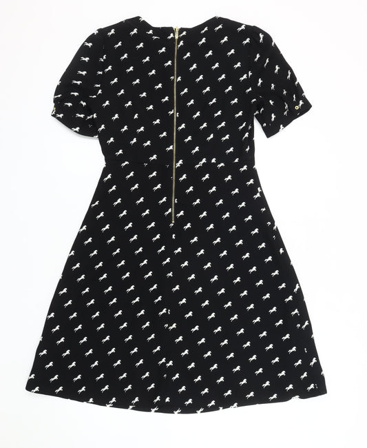 Marks and Spencer Black Animal Print Dress, Size 8, Round Neck