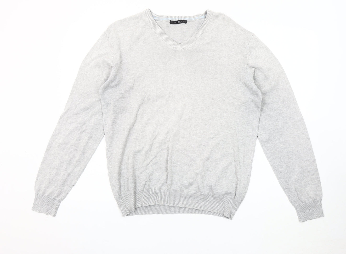 Dunnes Men's Grey M V-Neck Cotton Pullover Jumper