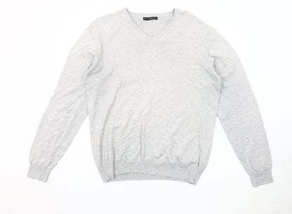Dunnes Men's Grey M V-Neck Cotton Pullover Jumper