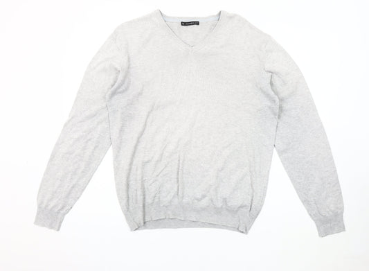 Dunnes Men's Grey M V-Neck Cotton Pullover Jumper