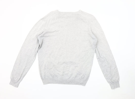 Dunnes Men's Grey M V-Neck Cotton Pullover Jumper