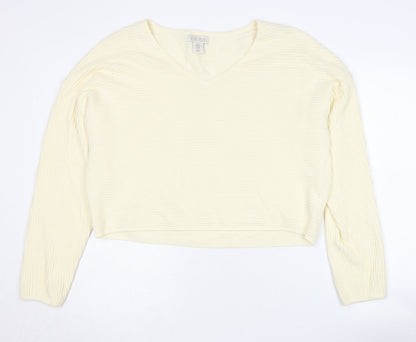 Ruby Moon Women's Ivory XL V-Neck Knit Pullover Jumper
