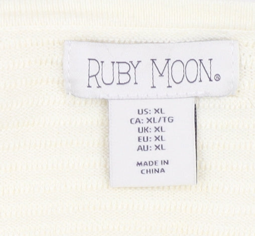 Ruby Moon Women's Ivory XL V-Neck Knit Pullover Jumper