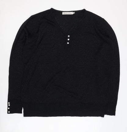 Womens UK Size L EWM Pure Classics Black Henley Jumper