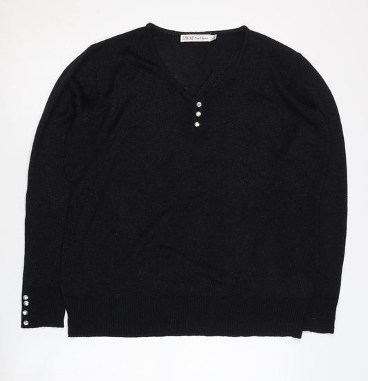 Womens UK Size L EWM Pure Classics Black Henley Jumper
