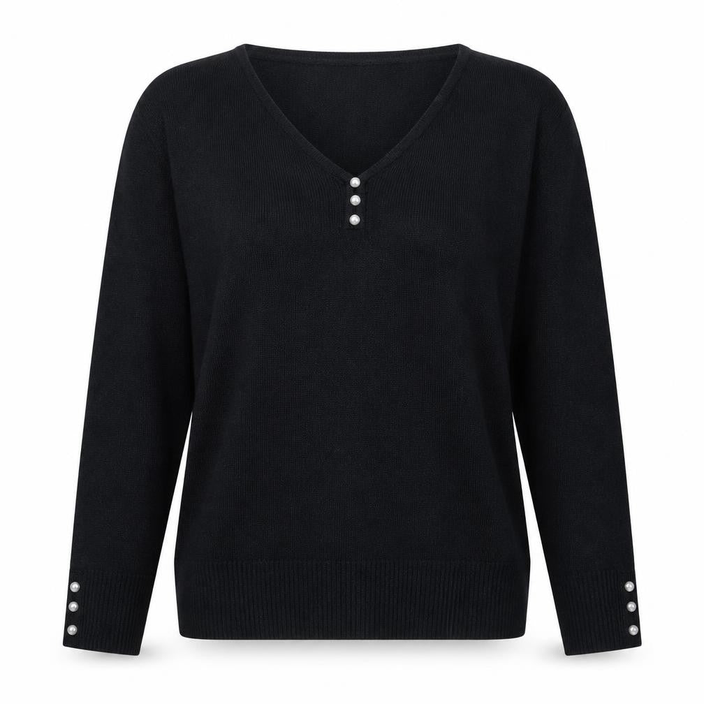 Womens UK Size L EWM Pure Classics Black Henley Jumper