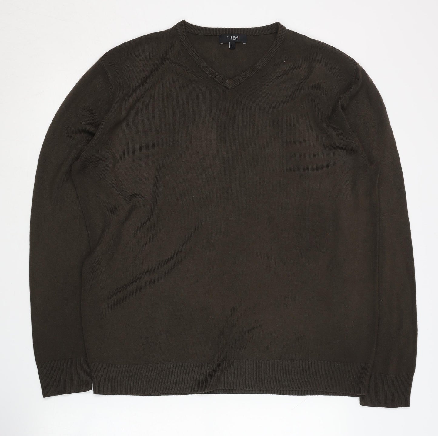 Thomas Nash Men's Brown V-Neck Pullover Jumper L
