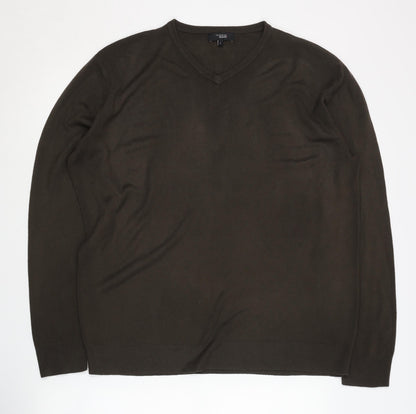 Thomas Nash Men's Brown V-Neck Pullover Jumper L