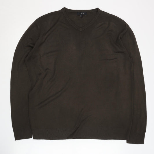 Thomas Nash Men's Brown V-Neck Pullover Jumper L