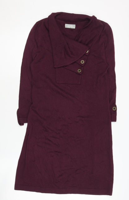 Wallis Women's Purple Knit Dress S 3/4 Sleeve Cowl Neck