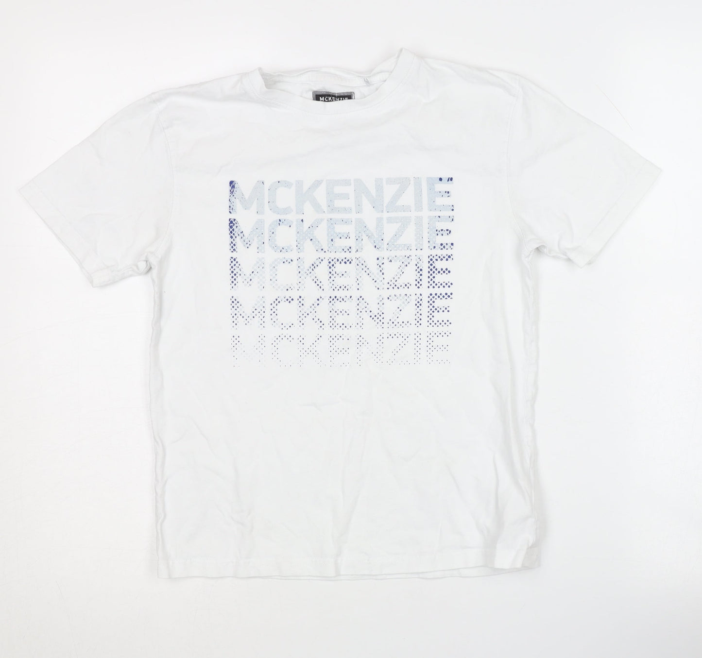 McKenzie Boys White Graphic T-Shirt, Size 12-13, Casual Cotton
