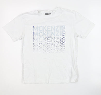 McKenzie Boys White Graphic T-Shirt, Size 12-13, Casual Cotton