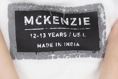 McKenzie Boys White Graphic T-Shirt, Size 12-13, Casual Cotton
