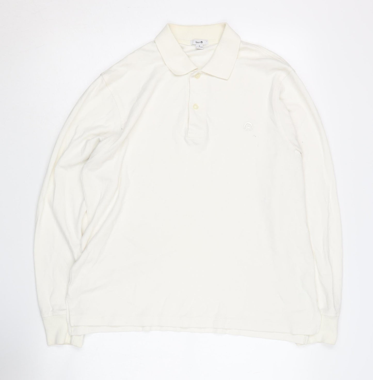 Bsn Men's Ivory Long Sleeve Polo Shirt Size S
