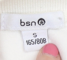 Bsn Men's Ivory Long Sleeve Polo Shirt Size S