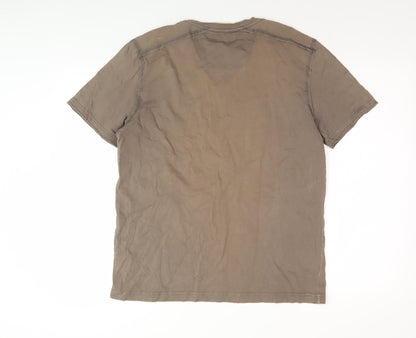 Next Men's Brown V-Neck Graphic T-Shirt, Size M