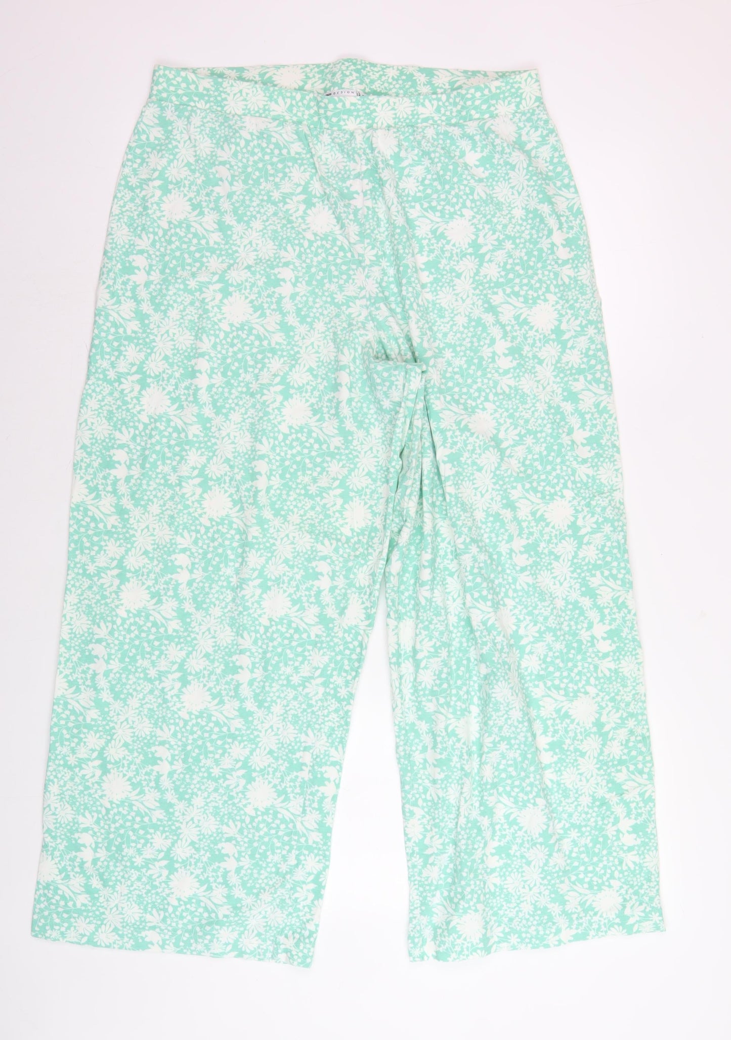 ASOS DESIGN Women’s Green Floral Wide-Leg Trousers Size 16