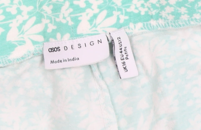 ASOS DESIGN Women’s Green Floral Wide-Leg Trousers Size 16