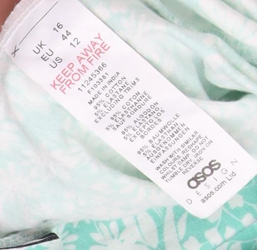 ASOS DESIGN Women’s Green Floral Wide-Leg Trousers Size 16