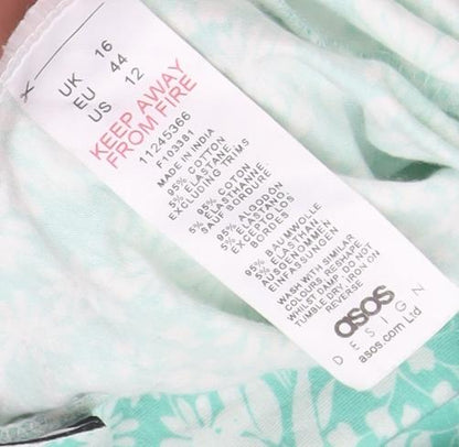 ASOS DESIGN Women’s Green Floral Wide-Leg Trousers Size 16