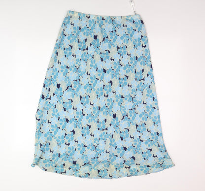 Berkertex Women's Blue Floral Midi A-Line Skirt, Size 12