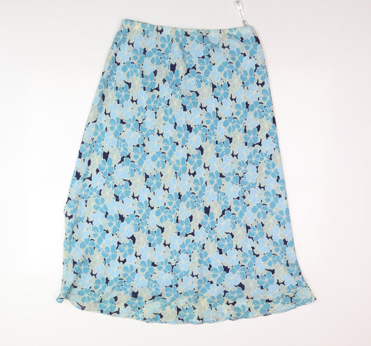 Berkertex Women's Blue Floral Midi A-Line Skirt, Size 12