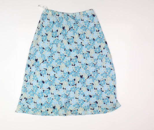 Berkertex Women's Blue Floral Midi A-Line Skirt, Size 12