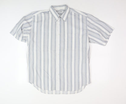 Jean Pierre Men's Grey Striped Short Sleeve Shirt M