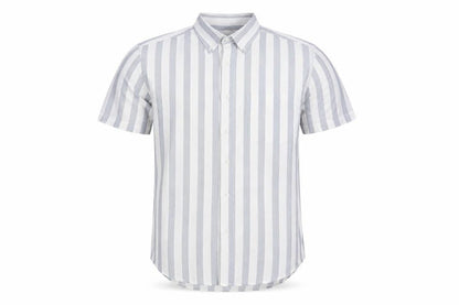 Jean Pierre Men's Grey Striped Short Sleeve Shirt M