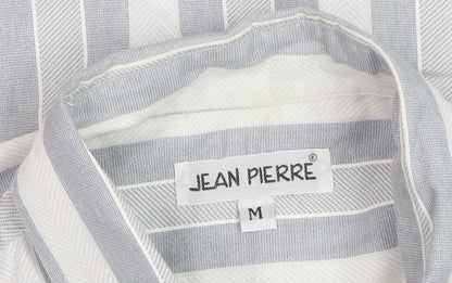 Jean Pierre Men's Grey Striped Short Sleeve Shirt M