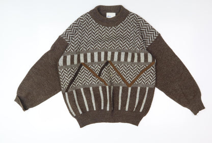 BHS Men's Brown Wool Geometric Pullover Jumper M