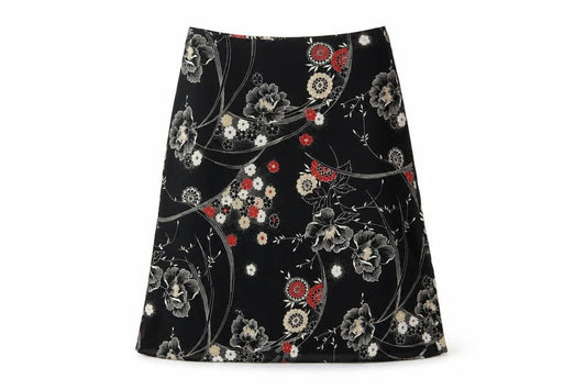 Berkertex Women's Black Floral Viscose Skirt Size 14