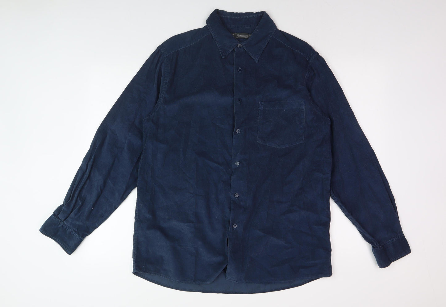 Marks and Spencer Men's Blue Corduroy Long Sleeve Polo M